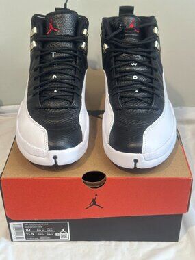 Air Jordan 12 Retro Playoffs Black White Leather Mens Teens Shoes Size 10